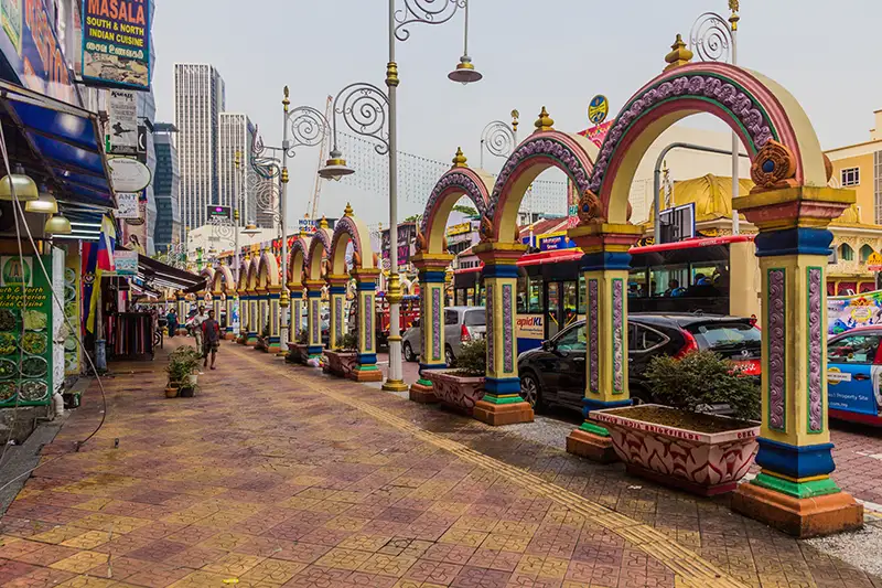 Colorful arches lining the streets of Brickfields, also known as Little India in Kuala Lumpur.