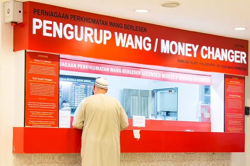 Money changer in Kuala Lumpur, offering better exchange rates for tourists visiting Malaysia