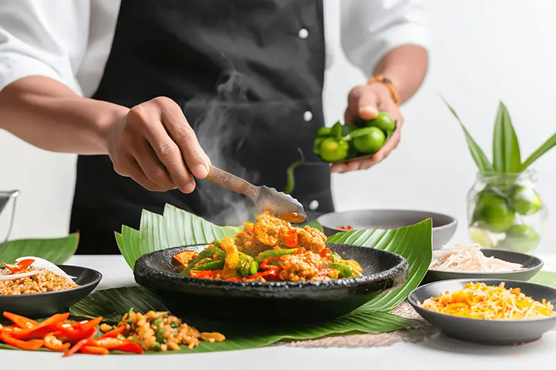 A chef preparing a traditional Malaysian dish during a cooking class, one of the most interactive and cultural things to do in Kuala Lumpur.