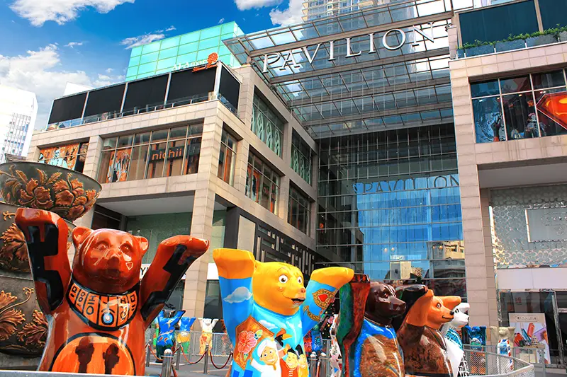The Pavilion shopping mall in Kuala Lumpur with colorful bear sculptures, a top destination for luxury shopping and one of the best shopping mall in Kuala Lumpur.