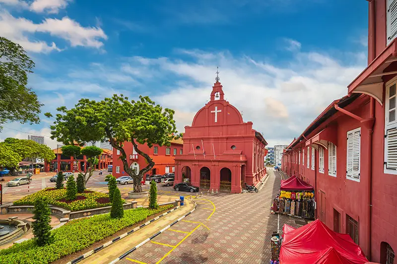Christ Church Melaka, an iconic red Dutch colonial-era church located in the heart of Malacca, Malaysia.